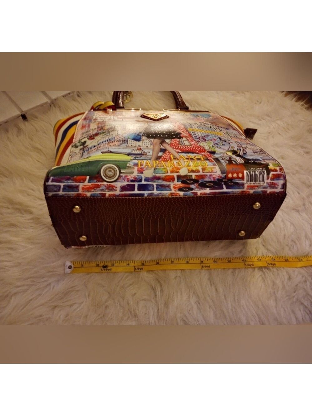 LANY Paris Shoulder Bag. Paris motif on front. Multi colored. - Picture 7 of 10